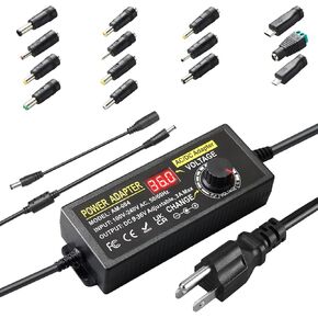 108W Universal Power Supply Adjustable 9V~36V DC Switching Adapter 100V-240V AC to DC Converter Transformer with LED Voltage Display,14 Tips & Polarity Converter,9V12V15V18V20V24V...36V Power Supply