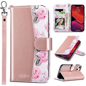 ULAK Compatible with iPhone 12 Mini Wallet Case with Card Holders for Women, Designed PU Leather Flip Wallet with Kickstand Card Slot, Protective Phone Cover for iPhone 12 Mini, 5.4inch, Rose Gold