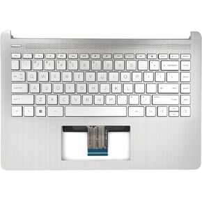 بديل مسند راحة اليد العلوي الجديد لسلسلة لوحة مفاتيح الكمبيوتر المحمول HP 14-DQ 14-FQ 14T-DQ 14Z-FQ 14s-fq 14s-dr بتصميم أمريكي L88206-001 فضي in Kuwait