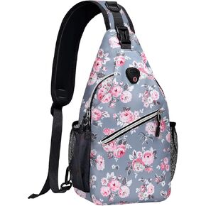 MOSISO Crossbody Sling Backpack, Travel Hiking Daypack Floral Chest Sling Bag Daypack, Peony Bouquet, Grey