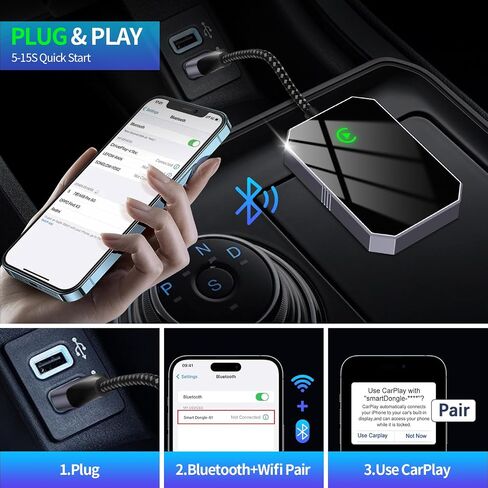 محول Carplay اللاسلكي محول Apple Carplay اللاسلكي تحويل سلكي إلى لاسلكي 2024 ترقية التوصيل والتشغيل الاتصال التلقائي سريع وسهل الاستخدام مناسب لسيارات Carplay السلكية من المصنع من 2015 وiPhone iOS 10+... in Saudi Arabia