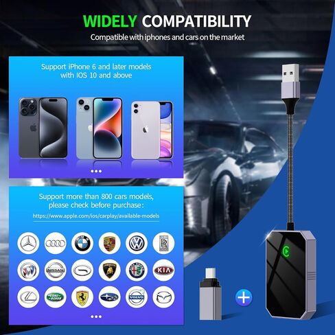محول Carplay اللاسلكي محول Apple Carplay اللاسلكي تحويل سلكي إلى لاسلكي 2024 ترقية التوصيل والتشغيل الاتصال التلقائي سريع وسهل الاستخدام مناسب لسيارات Carplay السلكية من المصنع من 2015 وiPhone iOS 10+... in Saudi Arabia