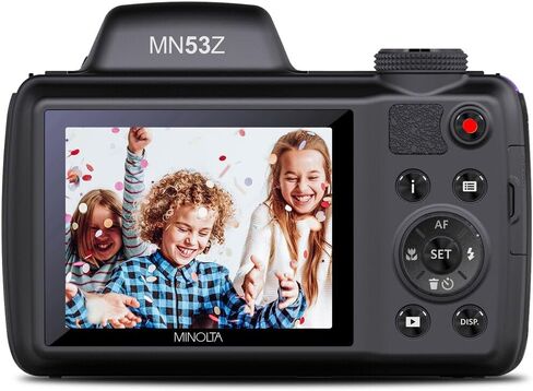 MINOLTA MN53Z 16 MP / 1080P FHD Bridge Digital Camera w/53x Optical Zoom (Red) Bundle with 32GB Memory Card + Camara Bag + Cleaning Kit + Vlogging Tripod + Accessories in Saudi Arabia