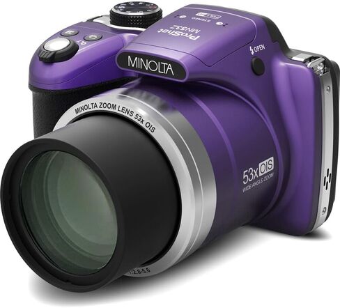 MINOLTA MN53Z 16 MP / 1080P FHD Bridge Digital Camera w/53x Optical Zoom (Red) Bundle with 32GB Memory Card + Camara Bag + Cleaning Kit + Vlogging Tripod + Accessories in Saudi Arabia