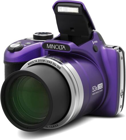 MINOLTA MN53Z 16 MP / 1080P FHD Bridge Digital Camera w/53x Optical Zoom (Red) Bundle with 32GB Memory Card + Camara Bag + Cleaning Kit + Vlogging Tripod + Accessories in Saudi Arabia