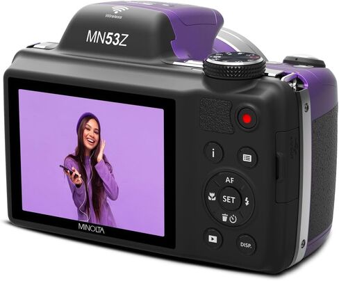 MINOLTA MN53Z 16 MP / 1080P FHD Bridge Digital Camera w/53x Optical Zoom (Red) Bundle with 32GB Memory Card + Camara Bag + Cleaning Kit + Vlogging Tripod + Accessories in Saudi Arabia