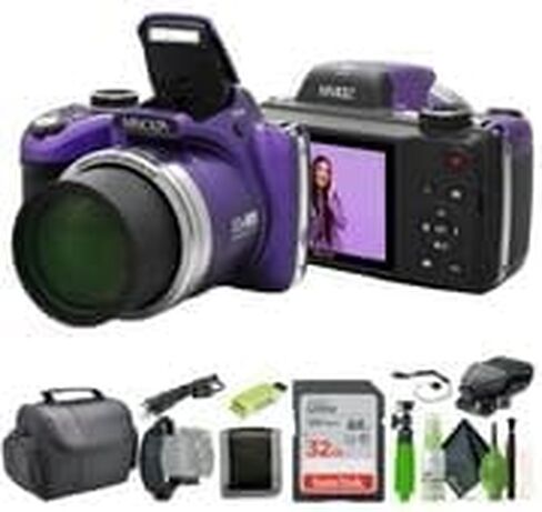 MINOLTA MN53Z 16 MP / 1080P FHD Bridge Digital Camera w/53x Optical Zoom (Red) Bundle with 32GB Memory Card + Camara Bag + Cleaning Kit + Vlogging Tripod + Accessories in Saudi Arabia