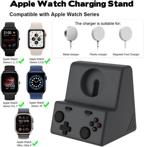حامل شاحن متوافق مع Apple Watch Ultra 2/Ultra/SE، السلسلة 10/9/8/7/6/5/4 (49 مم، 46 مم، 45 مم، 44 مم، 42 مم، 41 مم، 40 مم، 38 مم)، قاعدة شحن من السيليكون تدعم المنضدة الوضع، رمادي غامق in Kuwait