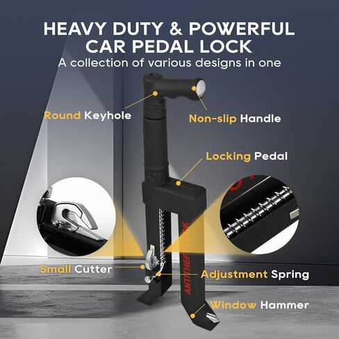 Brake Pedal Lock, Car Anti Theft Device Clutch Lock, Retractable Car Lock Heavy Duty Vehicle Brake Lock for SUV, Auto, Van (5-15mm Brake Pedal Stem Width) in Saudi Arabia