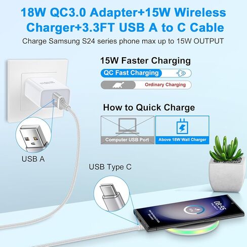 لوحة شاحن لاسلكية 15 وات لهاتف Android، كتلة شاحن سريع متوافقة مع Motorola Edge 2024 2023، Razr 50 40 Ultra، G Power 2024، Edge+ 5G UW 2022، Samsung Galaxy S24 S23 FE Plus S22 S21 S20 Z Fold Flip 5 in Kuwait