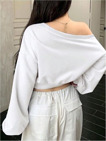 Women's Off The Shoulder Sweatshirts Bow Long Sleeve Pullover Tops Cropped Sweatshirt Fall Tops in Saudi Arabia