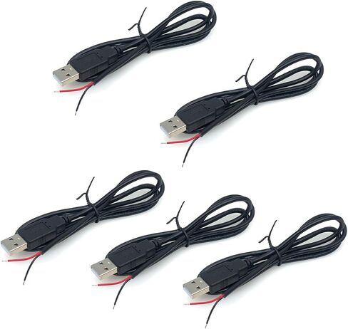 5 قطعة 3.2Ft 22AWG USB 2.0 ذكر 2Pin كابل ضفيرة ، 3A 5 فولت USB نوع A 2 الأساسية سلك عاري مفتوح نهاية تمديد كابل لكابل إصلاح DIY in Kuwait