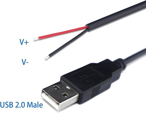 5 قطعة 3.2Ft 22AWG USB 2.0 ذكر 2Pin كابل ضفيرة ، 3A 5 فولت USB نوع A 2 الأساسية سلك عاري مفتوح نهاية تمديد كابل لكابل إصلاح DIY in Kuwait