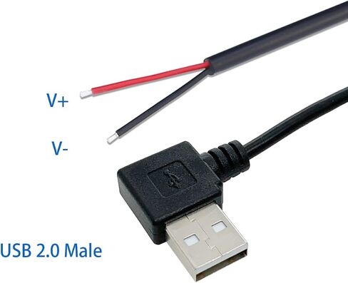 5 قطعة 3.2Ft 22AWG USB 2.0 ذكر 2Pin كابل ضفيرة ، 3A 5 فولت USB نوع A 2 الأساسية سلك عاري مفتوح نهاية تمديد كابل لكابل إصلاح DIY in Kuwait