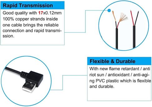 5 قطعة 3.2Ft 22AWG USB 2.0 ذكر 2Pin كابل ضفيرة ، 3A 5 فولت USB نوع A 2 الأساسية سلك عاري مفتوح نهاية تمديد كابل لكابل إصلاح DIY in Kuwait