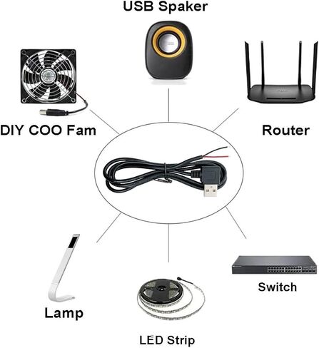 5 قطعة 3.2Ft 22AWG USB 2.0 ذكر 2Pin كابل ضفيرة ، 3A 5 فولت USB نوع A 2 الأساسية سلك عاري مفتوح نهاية تمديد كابل لكابل إصلاح DIY in Kuwait