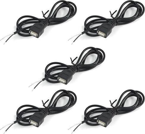 5 قطعة 3.2Ft 22AWG USB 2.0 ذكر 2Pin كابل ضفيرة ، 3A 5 فولت USB نوع A 2 الأساسية سلك عاري مفتوح نهاية تمديد كابل لكابل إصلاح DIY in Kuwait