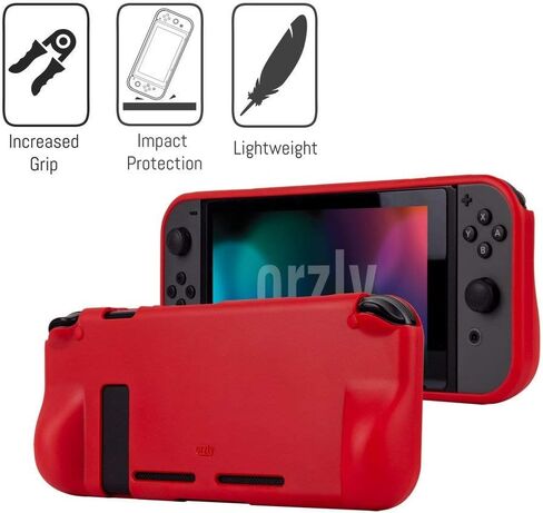 حزمة ملحقات Orzly Switch - حقيبة حمل لوحدة تحكم Nintendo Switch، واقيات شاشة من الزجاج المقوى، كابل شحن USB، حقيبة ألعاب Switch، حقيبة قبضة مريحة وسماعات الرأس - POKE in Kuwait