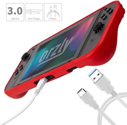 حزمة ملحقات Orzly Switch - حقيبة حمل لوحدة تحكم Nintendo Switch، واقيات شاشة من الزجاج المقوى، كابل شحن USB، حقيبة ألعاب Switch، حقيبة قبضة مريحة وسماعات الرأس - POKE in Kuwait