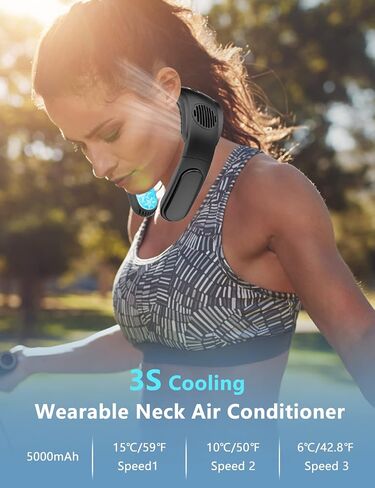 Karcusiny مروحة الرقبة المحمولة AC مكيف الهواء بدون استخدام اليدين مروحة خالية من الشفرة 360 درجة تبريد يمكن ارتداؤها مروحة الرقبة 5000 مللي أمبير مروحة شخصية قابلة للشحن للسفر الداخلي والخارجي (Style1-أسود) in Saudi Arabia