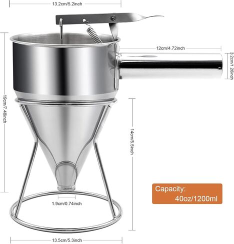 40oz Pancake Batter Dispenser, Stainless Steel Funnel Cake Dispenser with Stand Heavy Duty Baking Tool for Cupcake Waffles Cakes, Caliber: 0.31"/0.47"/0.55"/0.67" in Kuwait
