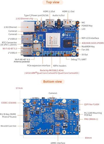 5 بحد أقصى 16 جيجابايت من ذاكرة الوصول العشوائي LPDDR5 Rockchip RK3588 لوحة تطوير، تردد 2.4 جيجا هرتز 8K فك تشفير الفيديو M.2 PCIE 2.5G LAN Wi-Fi 6E+BT 5.3/BLE Orange Pi 5 Max كمبيوتر لوحي واحد in Kuwait