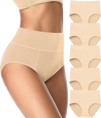ASIMOON Underwear for Women Cotton Tummy Control High Waisted Plus Size Full Coverage Panties Brief Boyshort Ladies Pack in Kuwait