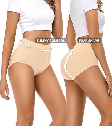 ASIMOON Underwear for Women Cotton Tummy Control High Waisted Plus Size Full Coverage Panties Brief Boyshort Ladies Pack in Kuwait
