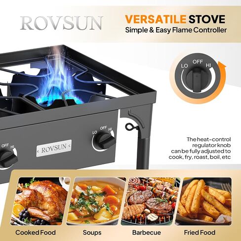ROVSUN 3 Burner Propane Gas Stove, 225,000 BTU High Pressure Outdoor Camping Burner with CSA Listed Regulator, Picnic Cooker Perfect for Home Brewing Maple Syrup Patio Turkey Frying Canning in Kuwait