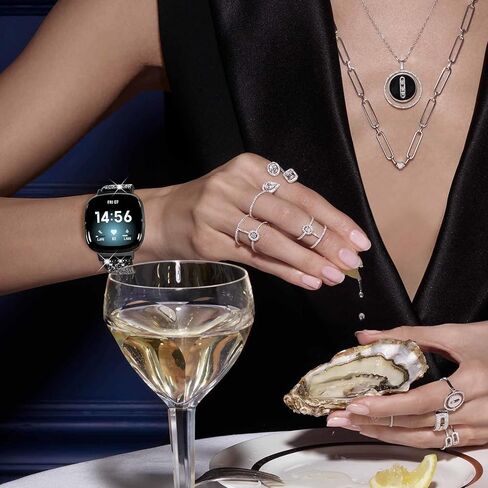 NewWays Compatible with Fitbit Versa 3/ Fitbit Versa 4 Band for Women, Crystal Bling Jewllery Bangle Compatible for Fitbit Versa 3 4 Sense Sense 2, with Stopper Toggle Closure in Kuwait