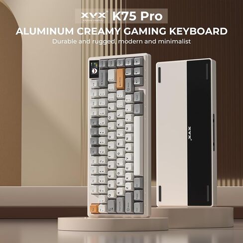 HITIME XVX K75 Pro Aluminum Wireless Mechanical Keyboard,75% Creamy Retro Gaming Keyboard with Display, Bluetooth 5.0/2.4GHz/USB-C Wired Hot Swappable Custom RGB Gasket Keyboard for Mac Computer PC in Saudi Arabia