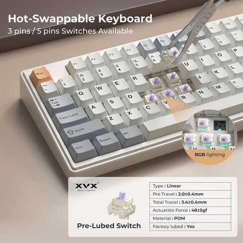 HITIME XVX K75 Pro Aluminum Wireless Mechanical Keyboard,75% Creamy Retro Gaming Keyboard with Display, Bluetooth 5.0/2.4GHz/USB-C Wired Hot Swappable Custom RGB Gasket Keyboard for Mac Computer PC in Saudi Arabia