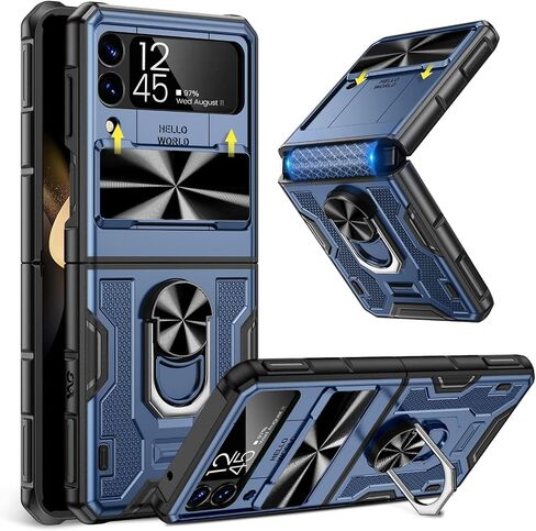 Caka for Samsung Galaxy Z Flip 3 Case with Kickstand, Camera Cover & Hinge Protection with Built-in 360 Rotate Ring Stand - Magnetic Protective Phone Case for Galaxy Z Flip 3 5G - Green in Saudi Arabia