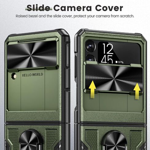 Caka for Samsung Galaxy Z Flip 3 Case with Kickstand, Camera Cover & Hinge Protection with Built-in 360 Rotate Ring Stand - Magnetic Protective Phone Case for Galaxy Z Flip 3 5G - Green in Saudi Arabia