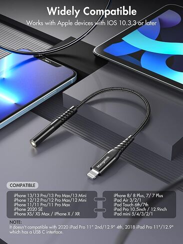 iPhone Headphone Adapter,MFI Certified Lightning to 3.5mm Headphone Jack Adapter, Apple Dongle for iPhone 14/13/12/11 Pro Max/SE/X/XR/XS/8/7(Black) in Kuwait