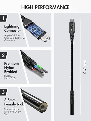 iPhone Headphone Adapter,MFI Certified Lightning to 3.5mm Headphone Jack Adapter, Apple Dongle for iPhone 14/13/12/11 Pro Max/SE/X/XR/XS/8/7(Black) in Kuwait