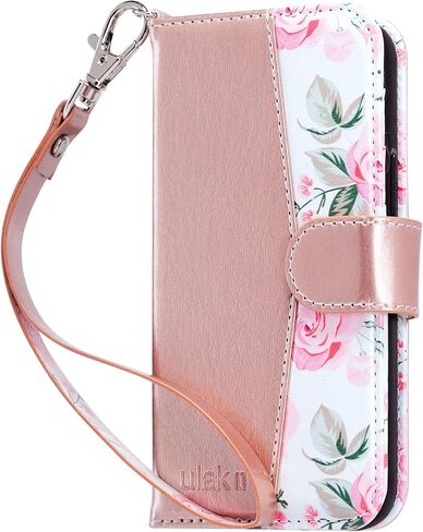 ULAK Compatible with iPhone 12 Mini Wallet Case with Card Holders for Women, Designed PU Leather Flip Wallet with Kickstand Card Slot, Protective Phone Cover for iPhone 12 Mini, 5.4inch, Rose Gold in Saudi Arabia