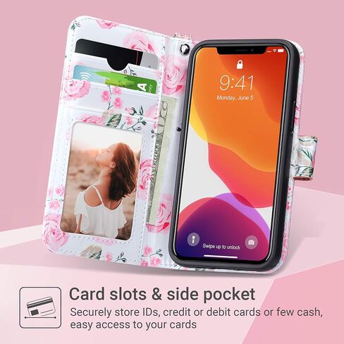 ULAK Compatible with iPhone 12 Mini Wallet Case with Card Holders for Women, Designed PU Leather Flip Wallet with Kickstand Card Slot, Protective Phone Cover for iPhone 12 Mini, 5.4inch, Rose Gold in Saudi Arabia