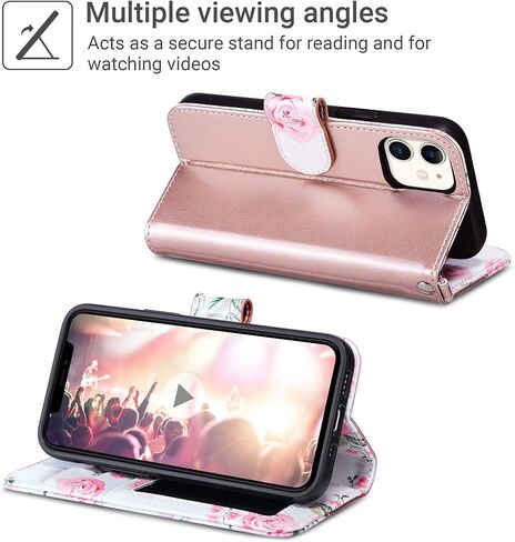 ULAK Compatible with iPhone 12 Mini Wallet Case with Card Holders for Women, Designed PU Leather Flip Wallet with Kickstand Card Slot, Protective Phone Cover for iPhone 12 Mini, 5.4inch, Rose Gold in Saudi Arabia