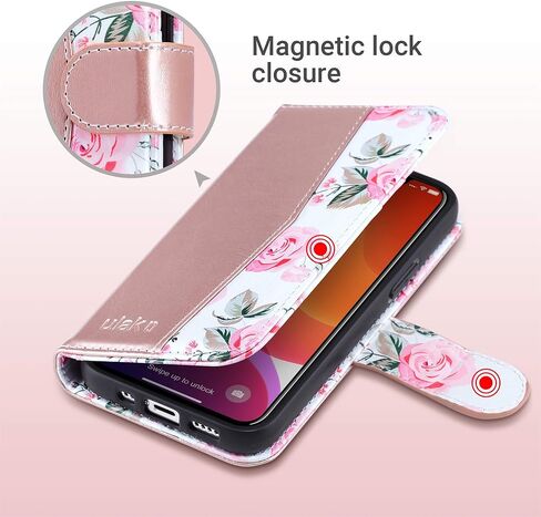 ULAK Compatible with iPhone 12 Mini Wallet Case with Card Holders for Women, Designed PU Leather Flip Wallet with Kickstand Card Slot, Protective Phone Cover for iPhone 12 Mini, 5.4inch, Rose Gold in Saudi Arabia