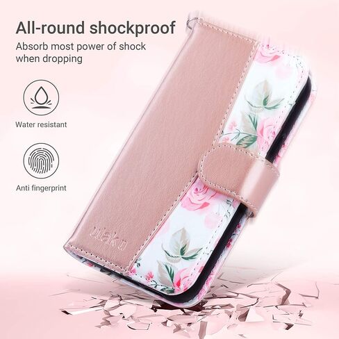 ULAK Compatible with iPhone 12 Mini Wallet Case with Card Holders for Women, Designed PU Leather Flip Wallet with Kickstand Card Slot, Protective Phone Cover for iPhone 12 Mini, 5.4inch, Rose Gold in Saudi Arabia