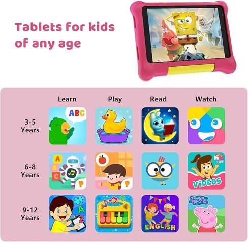 Kids Tablet 7 inch, Tablet for Kids with HD Display, Android 12 Go Quad Core, 2GB RAM + 32GB ROM, 128GB Expansion, Wi-Fi, Children Tablet with Parent Control - Pink in Saudi Arabia