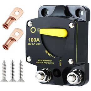 100 Amp Marine Circuit Breaker Resettable 100A with Manual Reset Switch Button for Boat Trolling RV Yacht, 12V - 48V DC, Waterproof, Surface Mount (100 Amp Boat Circuit Breaker)