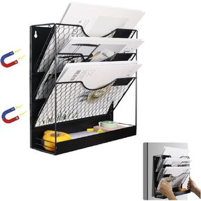 Magnetic File Holders, 4 Tier Magnetic Paper Holders for Office File Cabinet,Refrigerator, Whiteboard, No Drilling Installation Magnetic Mail Holder Basket Storage Folder Holder,2pack