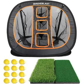 Professinoal Golf Chipping Net with Golf Hitting Mat,12 Practice Foam Balls and 2 Pixing Pins, for Indoor and Outdoor Target Chipping Training