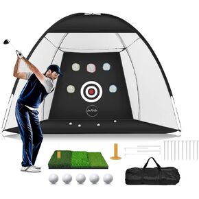 شبكة ممارسة الجولف 10 × 7 - شبكات جولف للقيادة في الفناء الخلفي - شبكة تقطيع - معدات تدريب الجولف - 5 كرات حقيقية - 1 هدف AimMaster - 1 حصيرة ثلاثية الطبقات - 1 تي شيرت مطاطي - 10 تي شيرت - 1 حقيبة حمل - ملحقات الجولف in Kuwait