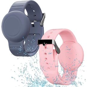 Waterproof Air Tag Bracelet for Kids(2 Pack), Soft Silicone Air Tag Hidden Wristband Kids, Lightweight GPS Tracker Compatible with Apple AirTag Watch Band for Child (Black & Navy Blue)