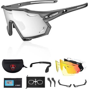 X-TIGER Polarized Cycling Glasses with 5 Interchangeable Lenses,MTB Biking Baseball Running Sports Sunglasses for Men Women