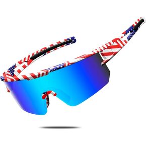 IKTOD Polarized UV400 Sports Sunglasses for Men, Women, and Youth – Baseball, Softball, Cycling Goggles for Kids, Flag Style