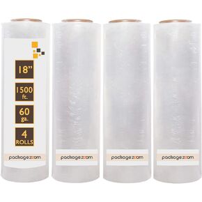 18" x 1500 ft Stretch Wrap Heavy Duty 60 Gauge High Performance Stretch Film Packing Moving Packaging Stretch Wrap 4 Rolls